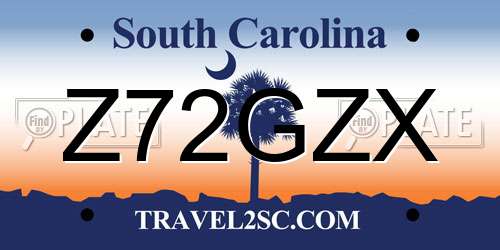 Z72GZX South Carolina License Plate