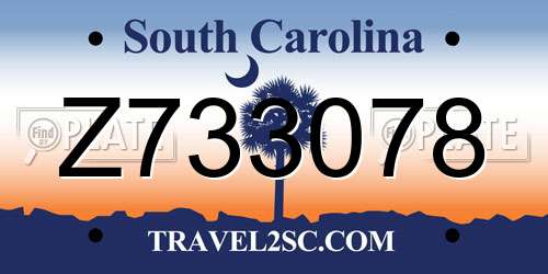 Z733078 South Carolina License Plate