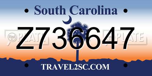 Z736647 South Carolina License Plate