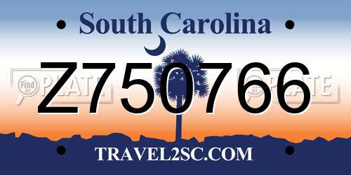 Z750766 South Carolina License Plate