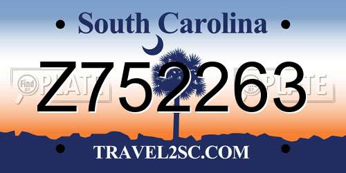 Z752263 South Carolina License Plate