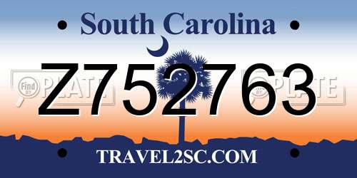Z752763 South Carolina License Plate
