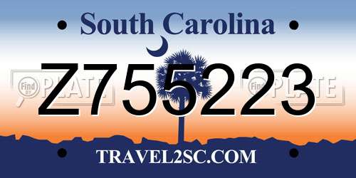 Z755223 South Carolina License Plate