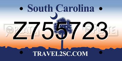 Z755723 South Carolina License Plate