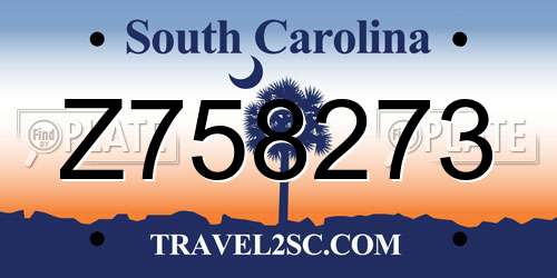 Z758273 South Carolina License Plate