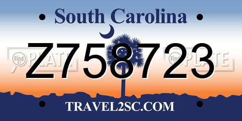 Z758723 South Carolina License Plate