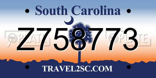 Z758773 South Carolina License Plate