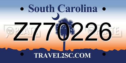 Z770226 South Carolina License Plate