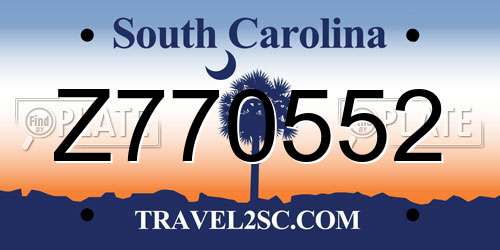 Z770552 South Carolina License Plate