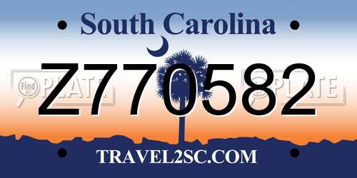 Z770582 South Carolina License Plate