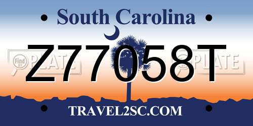 Z77058T South Carolina License Plate