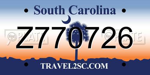 Z770726 South Carolina License Plate