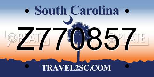 Z770857 South Carolina License Plate