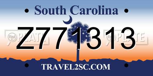 Z771313 South Carolina License Plate
