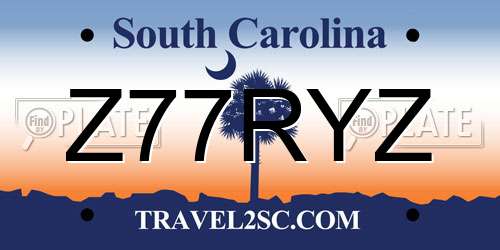 Z77RYZ South Carolina License Plate