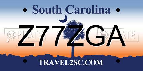 Z77ZGA South Carolina License Plate