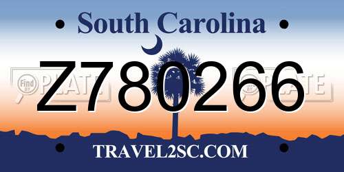 Z780266 South Carolina License Plate