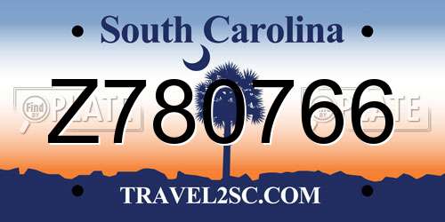 Z780766 South Carolina License Plate