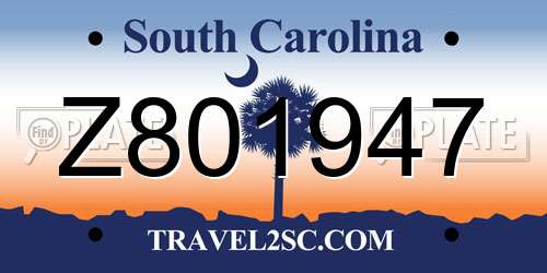Z801947 South Carolina License Plate