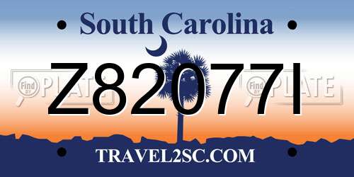 Z82077I South Carolina License Plate
