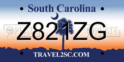 Z821ZG South Carolina License Plate