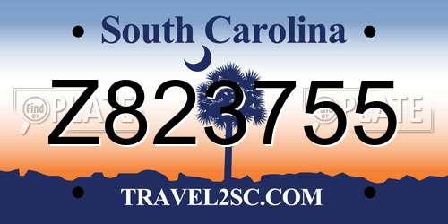 Z823755 South Carolina License Plate