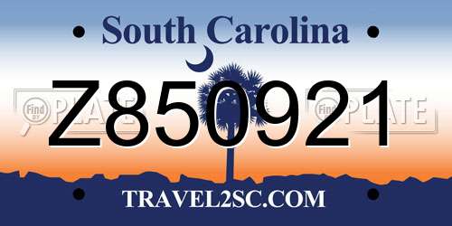 Z850921 South Carolina License Plate