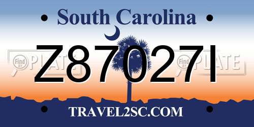 Z87027I South Carolina License Plate
