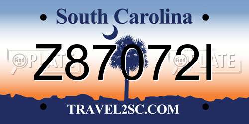 Z87072I South Carolina License Plate