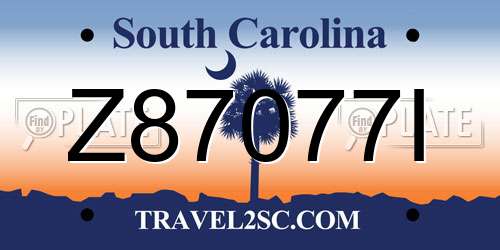 Z87077I South Carolina License Plate