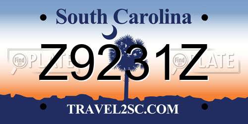 Z9231Z South Carolina License Plate
