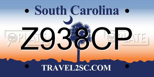 Z938CP South Carolina License Plate