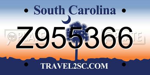 Z955366 South Carolina License Plate