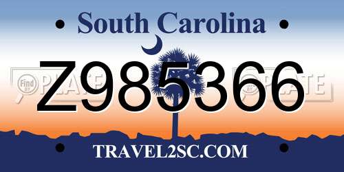 Z985366 South Carolina License Plate