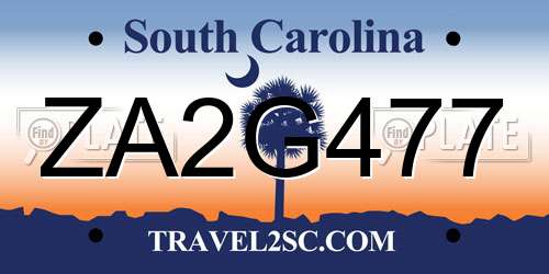 ZA2G477 South Carolina License Plate