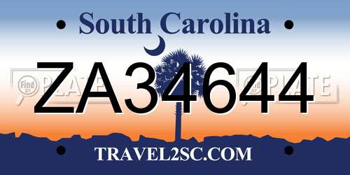 ZA34644 South Carolina License Plate