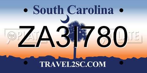 ZA3I780 South Carolina License Plate