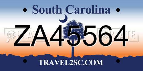 ZA45564 South Carolina License Plate