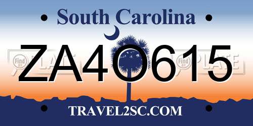 ZA4O615 South Carolina License Plate