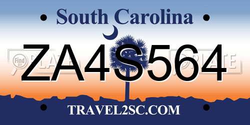ZA4S564 South Carolina License Plate