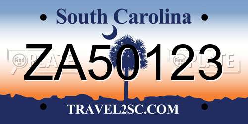 ZA50123 South Carolina License Plate