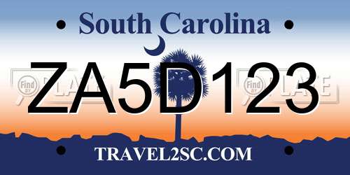 ZA5D123 South Carolina License Plate