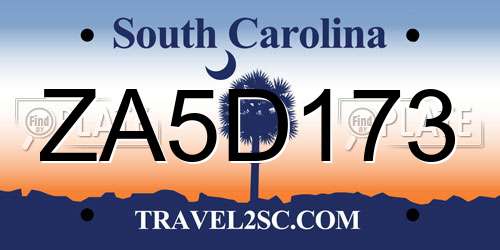 ZA5D173 South Carolina License Plate