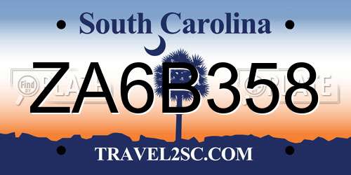 ZA6B358 South Carolina License Plate