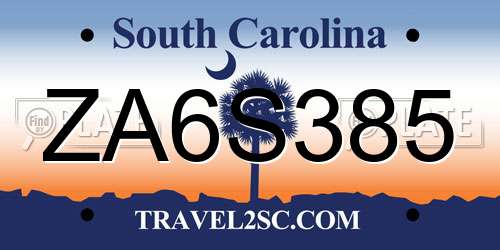 ZA6S385 South Carolina License Plate