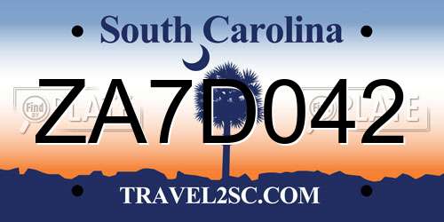 ZA7D042 South Carolina License Plate