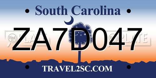 ZA7D047 South Carolina License Plate