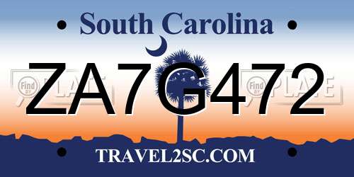 ZA7G472 South Carolina License Plate