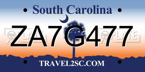 ZA7G477 South Carolina License Plate