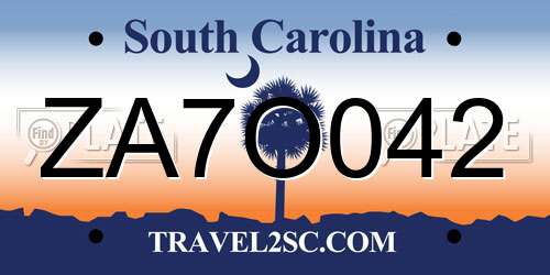 ZA7O042 South Carolina License Plate